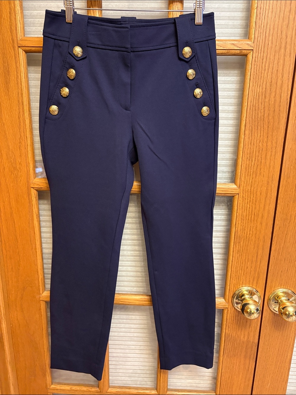 EUC White House Black Market Navy Jolie Straight Pants with Gold Accent Buttons